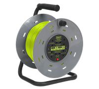 Sealey BCR50G 50m Cable Reel with Thermal Trip 4 x 230V - Hi-Vis Green