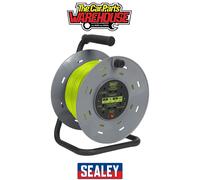 Sealey Cable Reel With Thermal Trip 4X 230V Sockets 50M Portable Durable Green