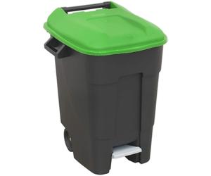 Sealey BM100PG Green Lid 100L Refuse Rubbish Wheelie Black Bin with Foot Pedal