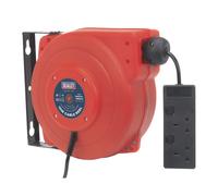 Sealey Cable Reel System Retractable 10m 2 x 230V Socket CRM10