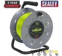 Sealey Cable Reel with Thermal Trip 4 x 230V Sockets 50m - Green