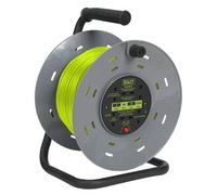 Sealey Cable Reel With Thermal Trip 4X 230V Sockets 50M Portable Durable Green