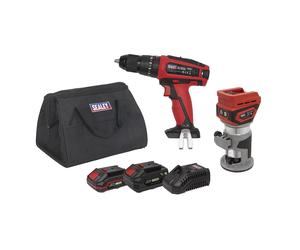 Sealey Cordless Router & Combi Drill Kit 2 Batts 2 x 20V Series CP20VCOMBO12