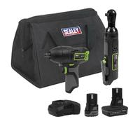 Sealey 10.8v Cordless 3/8" Drive Impact and Ratchet Wrench Kit 1 x 2ah & 1 x 4ah Li-ion Charger Bag