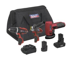 Sealey CP1200 12v Cordless 3 Piece Power Tool Kit 1 x 1.5ah & 1 x 3ah Li-ion Battery Charger Bag