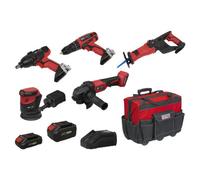 Sealey Cp20Vcombo2Eu 5 X Sv20 Series Cordless Power Tool Kit 20V - 2 Batteries & Euro Plug