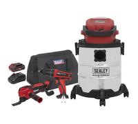 Sealey CP20VCOMBO5 3 x SV20 Series Cordless Power Tool Vac Kit 20V - 2 Batteries