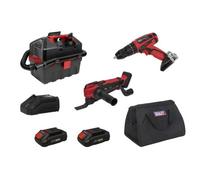 Sealey Cp20Vcombo5Eu 3 X Sv20 Cordless Power Tool Vac Kit 20V Euro Plug 2 Batteries