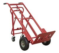 Sealey 3-in-1 Heavy Duty Sack Truck with Pneumatic Wheels - 250kg Capacity | Convertible Hand Trolley with Strong Tubular Steel Frame | Hand Truck - Ideal for Heavy Lifting & Transport (Red)