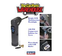 SS Sealey CTI120 Compact Rechargeable Tyre Inflator & Power Bank with Worklight