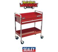 Sealey Workshop Trolley Cx101D Heavy-Duty 2-Level with Lockable Drawer Red