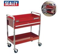 Sealey Workshop Trolley Cx101D Heavy-Duty 2-Level with Lockable Drawer Red