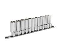 Sealey Deep Lock-On Socket Set 1/4Inch Sq Dr 13pc 4-14mm 6pt Metric Long Reach