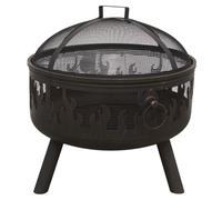 Dellonda Deluxe Firepit, Fireplace, Outdoor Patio Heater w/ Cooking Grill, Safety Screen & Poker - DG117, Black