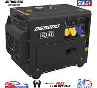 Sealey DG5000 Professional 5000W Diesel Generator Dual Voltage + 1x Glove Pair
