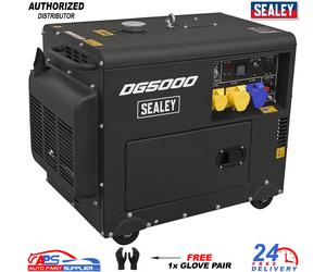 Sealey DG5000 Professional 5000W Diesel Generator Dual Voltage + 1x Glove Pair