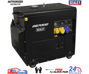 Sealey DG7000 Professional Site Power Diesel Generator 7000W With 1x Glove Pair