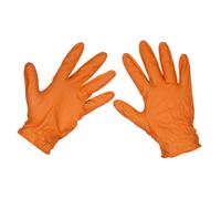 Sealey Diamond Grip Extra Thick Nitrile Powder Free Gloves Orange L Pack of 50