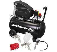 Sealey Direct Drive Air Compressor with 4pc Air Accessory Kit, 50L, 2hp, 6.35cfm, 116psi, 1.5kW - SAC5020APK
