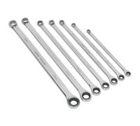 Double Ring Ratchet/Fixed Spanner Set 7pc Extra-Long Metric