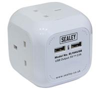 Sealey EL144USB Extension Cable Cube 1.4m 4 x 230V + 2 x USB Socke...