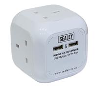 Sealey EL144USB Extension Cable Cube 1.4mtr 4 x 230V + 2 x USB Sockets - White