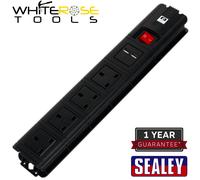 Sealey Extension Cable 2.6m 4 x 230V + 2 x USB Sockets Black Office Garage