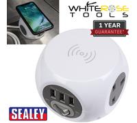 Sealey Extension Lead Cable 1.4m 3 x 230V 3 x USB Sockets Wireless Charging Pad