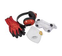 Sealey Flexi Grip Gloves, FFP2 Mask, Goggles and Ear Defenders