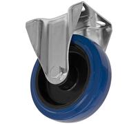 Ø125mm Heavy-Duty Blue Elastic Rubber Fixed Castor Wheel - Trade