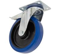 Sealey SCW3160SPLEM Heavy-Duty Blue Elastic Rubber Castor Wheel Swivel With Total Lock Ø160Mm - Trade