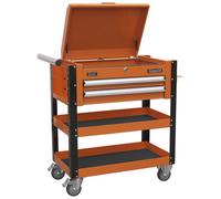 Sealey Heavy-Duty Mobile Tool & Parts Trolley 2 Drawers & Lockable Top - Orange Ap760Mo