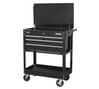 Sealey Heavy-Duty Mobile Tool & Parts Trolley With 4 Drawers & Lockable Top - Black Ap850Mb
