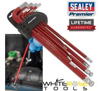 Sealey Hex Key Set Metric Anti-Slip Extra Long Allen Ball Point 1.27-10mm 11pc
