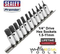 Sealey Hex Socket Bit Set 11 Piece 1/4" Drive Metric 1.5-11mm Allen Allan
