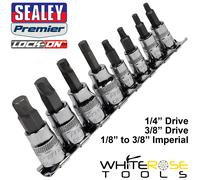 Sealey Hex Socket Bit Set AK65602 8pc 1/4" & 3/8" Sq Drive Lock-On™ Imperial