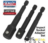 Sealey Impact Driver Socket Adaptor Set 3pc Premier 1/4" 3/8" 1/2" Drive Hex