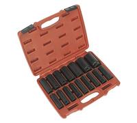 Sealey Impact Metric DEEP SOCKETS 1/2" Sq Dr Black in Moulded Case 10-32mm 16pc