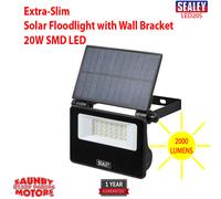 Sealey 20W SMD LED Extra-Slim Solar Floodlight with Wall Bracket - LED20S, Black