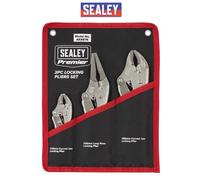 Sealey Premier Locking Pliers Set 3 Pieces Set Curved Jaws Soft Grip Handles Ak6876