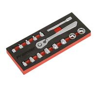 Sealey Low Profile Socket Set 15pc 1/4"Sq Dr 6pt Ratchet 90t Slim Handle