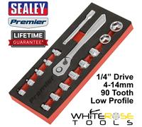 Sealey Low Profile Socket Set 15pc Premier 1/4" Drive Metric 4-14mm Short Stubby