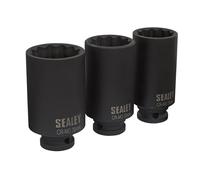 Sealey Metric Deep Impact Hub Nut Socket Set 3pc 12-Point 1/2"Sq Drive SX051