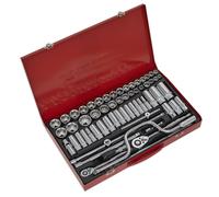 Sealey Metric Imperial Socket Set 64pc 3/8" 1/2"D 6pt Deep And Standard AK694