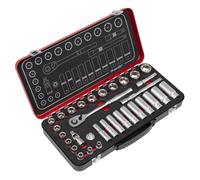 Sealey Metric Socket Set 32pc Deep And Shallow Single Hex Satin Finish AK7922