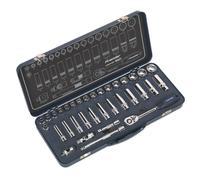 Sealey Metric Socket Set 34pc 3/8"Sq Drive Lock On 6pt Mirror Finish AK27481