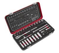 Sealey Metric Socket Set 49pc 1/4"D Deep And Shallow Single Hex Satin AK7920
