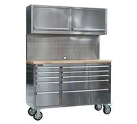 Sealey Mobile Stainless Steel Tool Cabinet 10 Drawer with Backboard & 2 Wall Cup