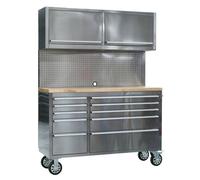 Sealey Mobile Stainless Steel Tool Cabinet 10 Drawer With Backboard & 2 Wall Cupboards Ap5520Ss