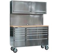 Sealey Ap5520Ss Mobile Stainless Steel Tool Cabinet 10 Drawer 2 Wall Cupboards